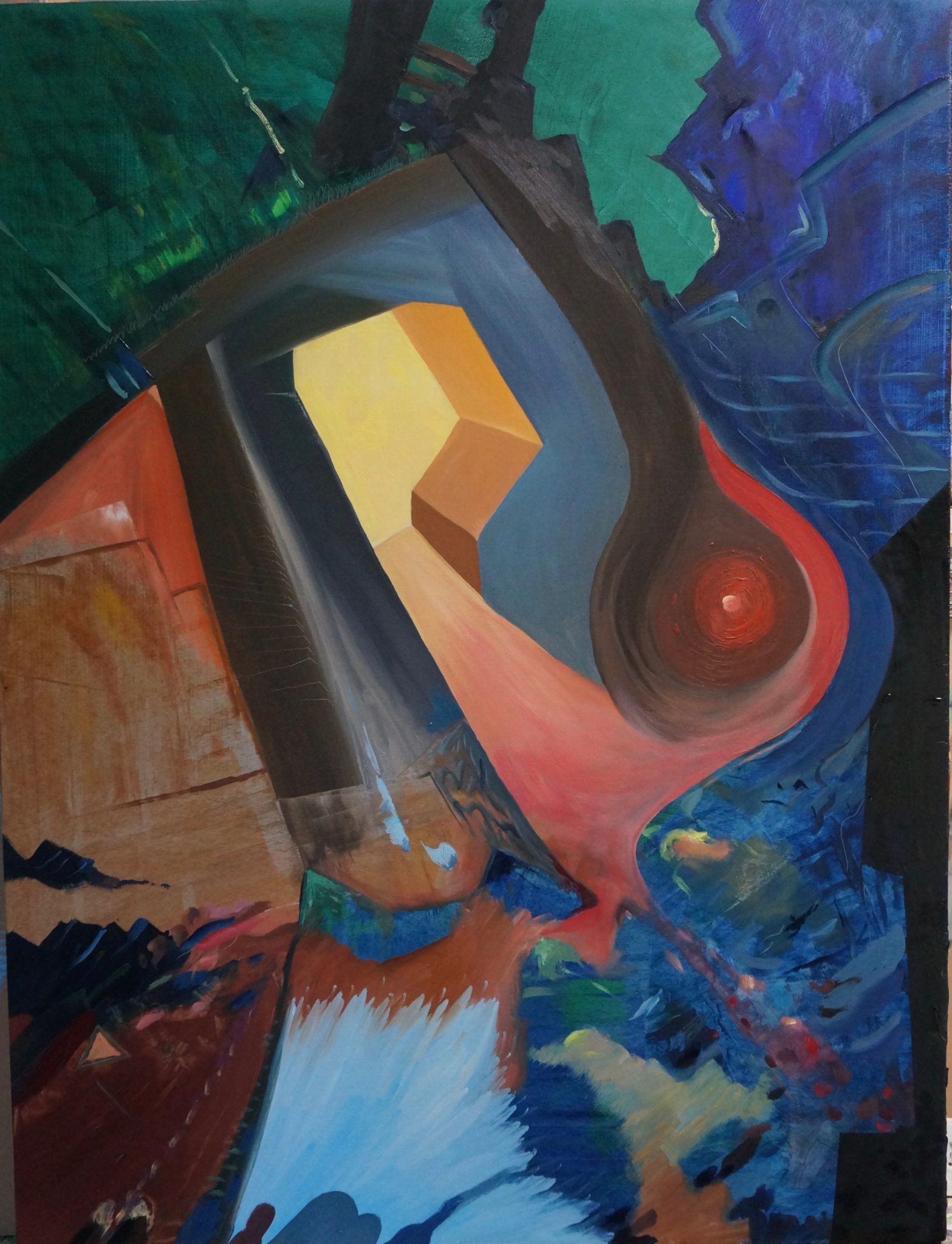 Emergence, 2017, oil on panel (drag painting)
